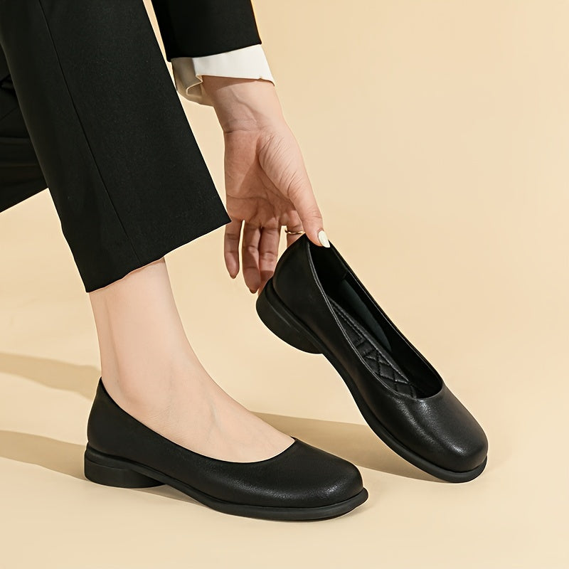 Zapatos planos negros para mujer con slip-on para trabajo, ligeros, de microfibra y suela de goma para todas las estaciones