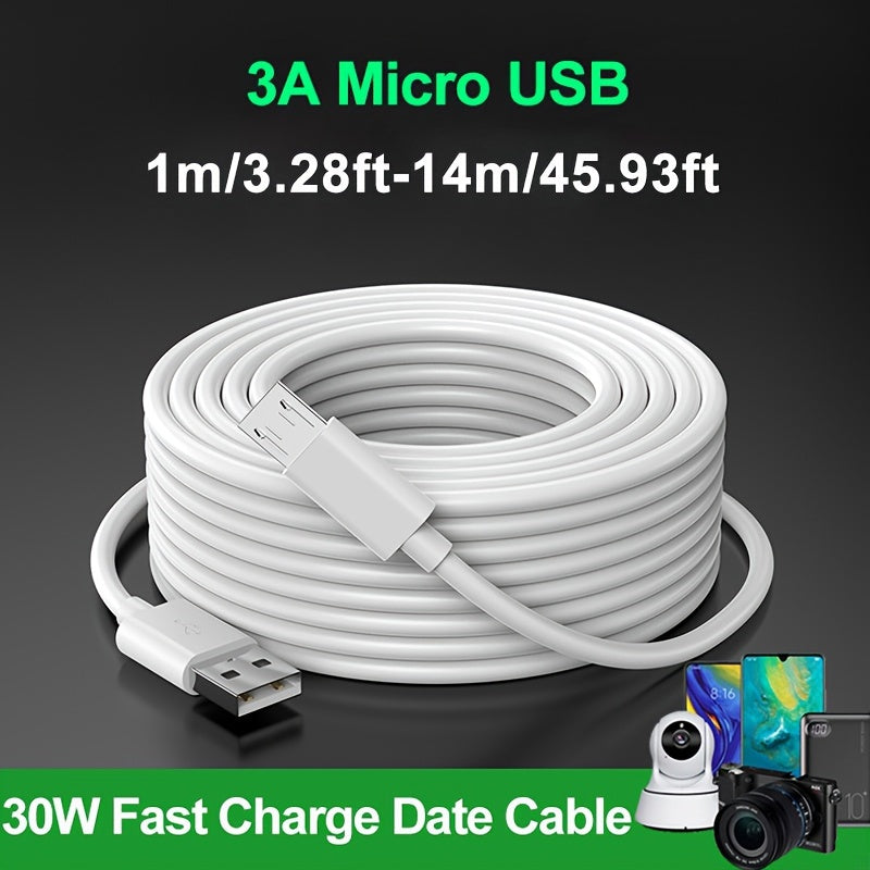 30W Micro USB Charging Cable 1-14m PVC Round Cord High-Speed Data and Charge Compatible with Android Phones Cameras Power Banks Dash Cams