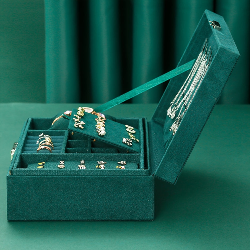 Large Capacity Double Layer Jewelry Storage Box with Lock for Necklaces Watches Earrings