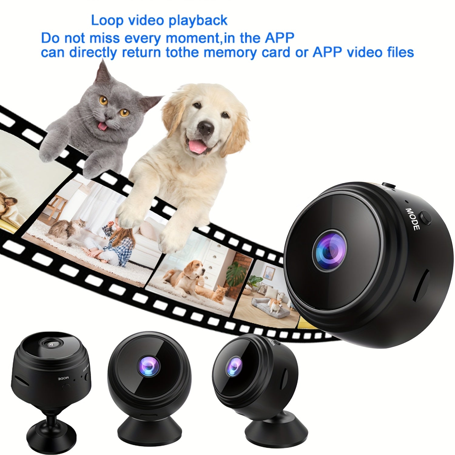 Wireless Indoor Outdoor Security Camera with Magnetic Base 2.4GHz WiFi Rechargeable Battery TF Card Slot