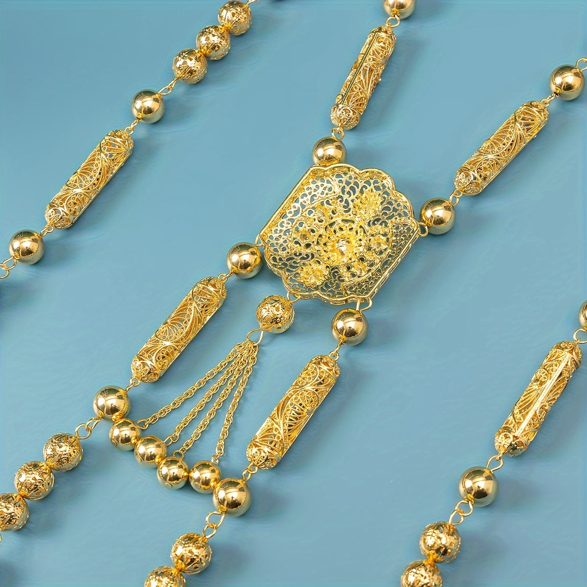 Gold Plated Arabian Body Chain with Flower Design Synthetic Stones for Weddings