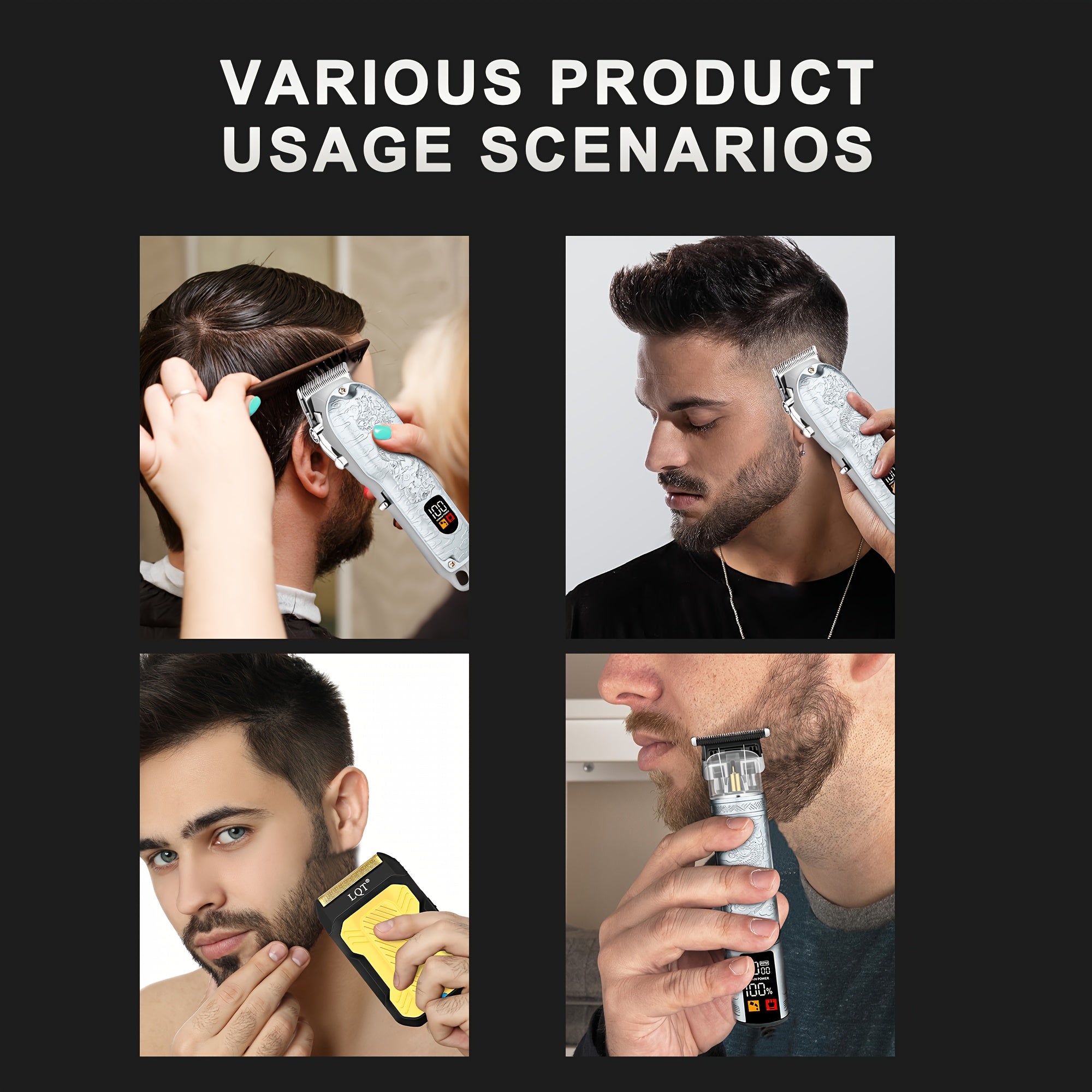 Electric men's hair clipper set with USB rechargeable wireless beard trimmer for barbers