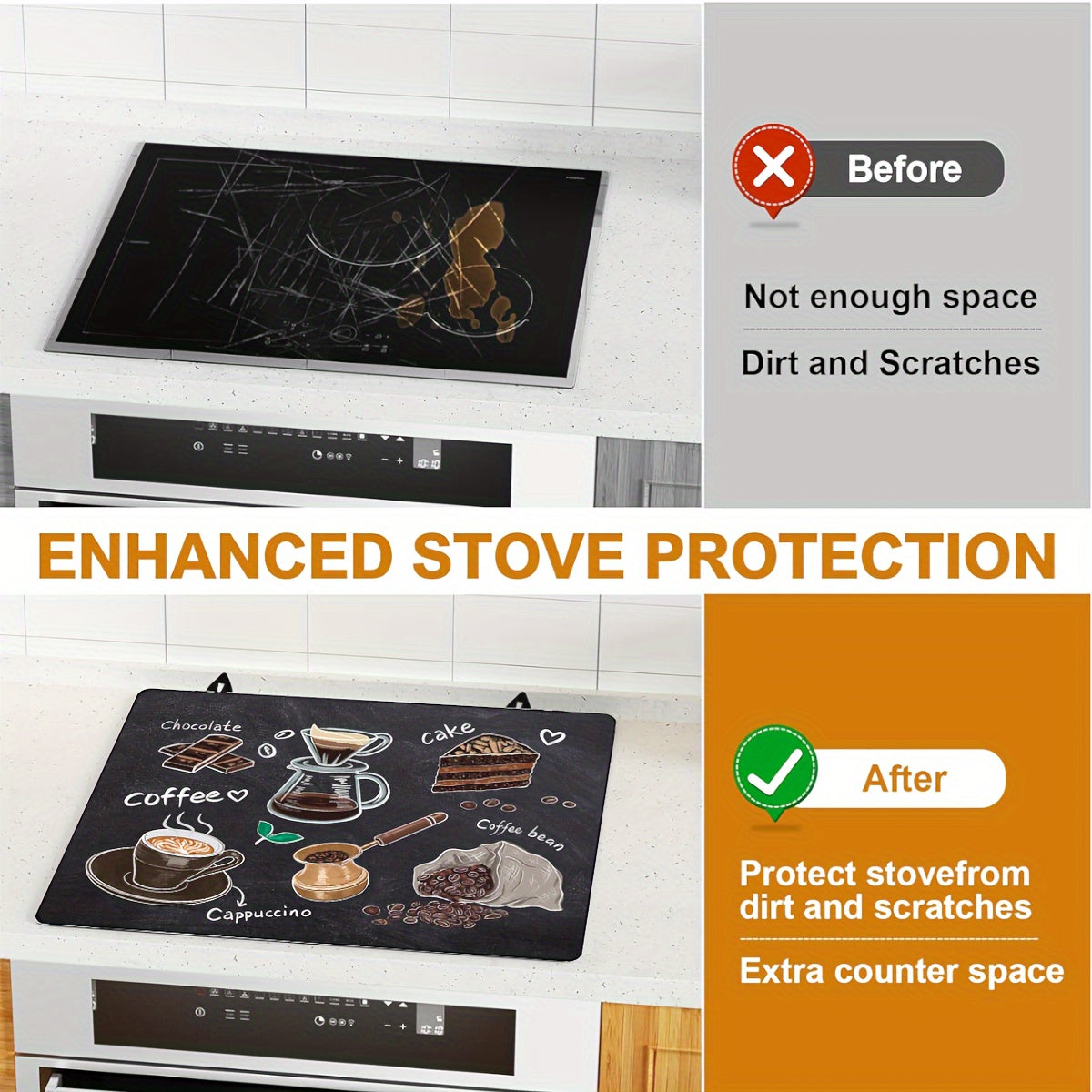 Multifunctional Stove Cover 72x52cm Heat-Resistant Scratch-Proof Rubber