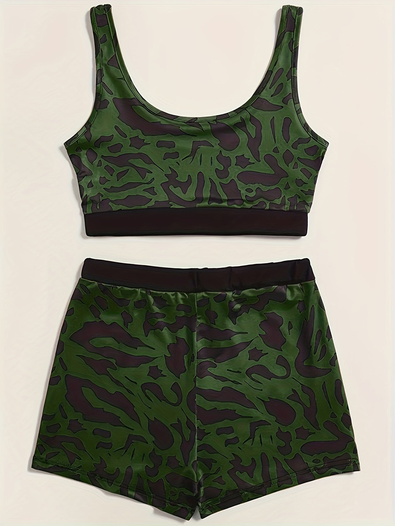 Plus Size Gothic Lingerie Set Women's Shark Print Contrast Trim Tank Bra & Panty