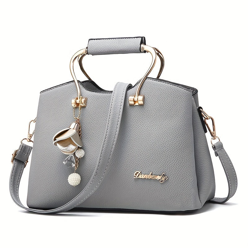 Elegant Tote Bag with Adjustable Strap Zipper Closure Polyester Lining Solid Color