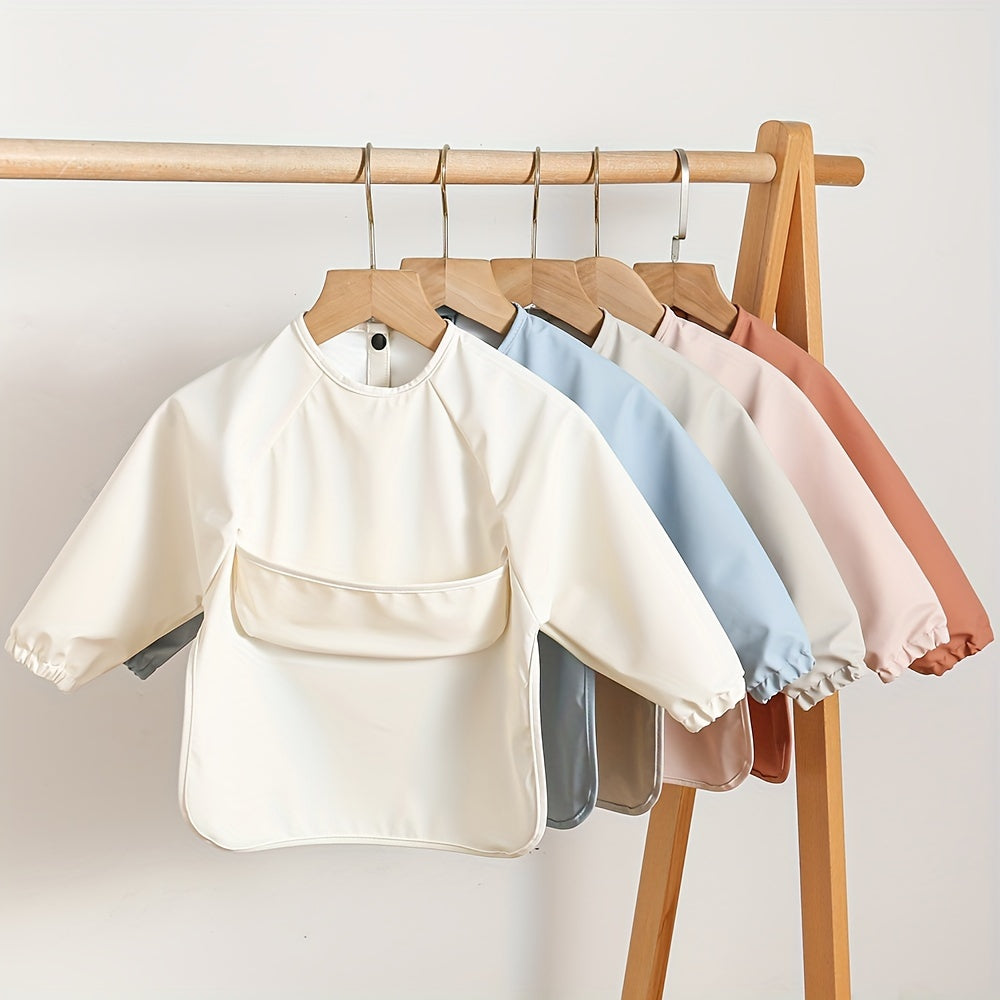 Babero de alimentación impermeable de PU de manga larga para bebés, regalo para niños desordenados