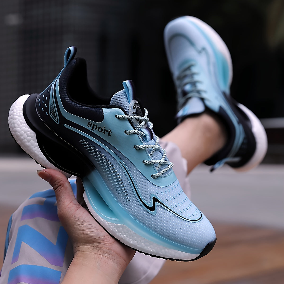 Mesh Blade Sneakers with Color Blocking Lightweight Low Top Casual Running Shoes