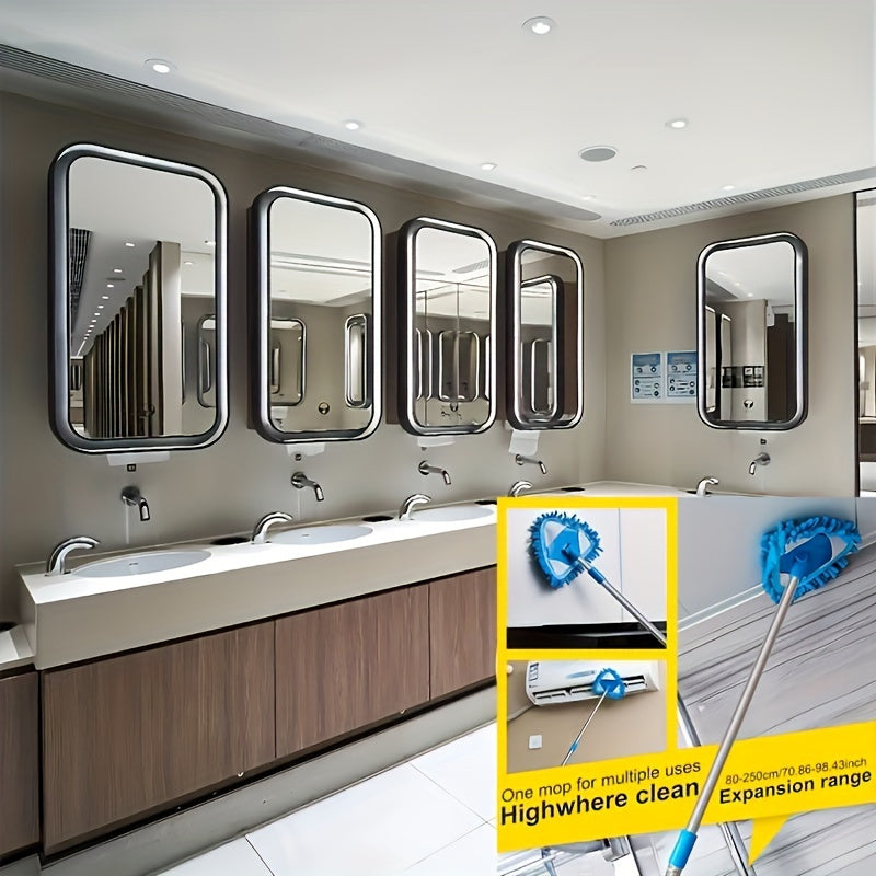 1 шт. Треугольная швабра для удаления пыли с ленивым механизмом для 360 градусов, для очистки стен, потолков, плитки и полов. Одноразовая телескопическая треугольная швабра с мини-фланелевой тканью для эффективной уборки.