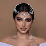 Diadema nupcial con colgante de rhinestone en la frente y banda para el cabello para boda