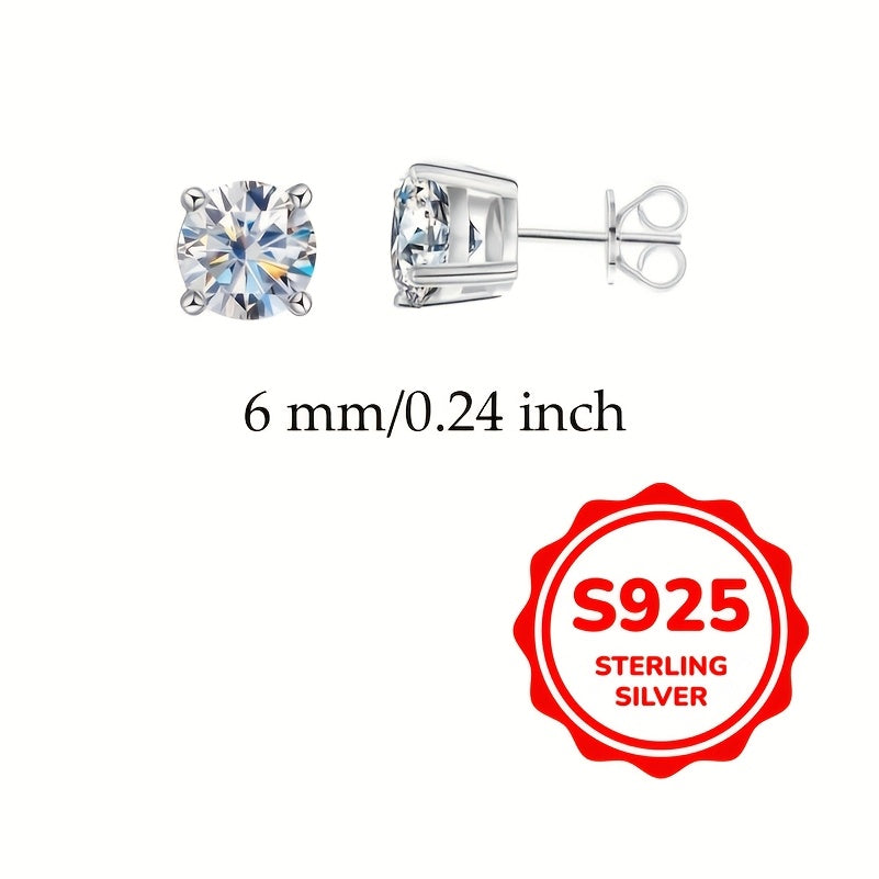 Sterling Silver Stud Earrings for Women with White Cubic Zirconia 3-6mm 0.1-0.8CT