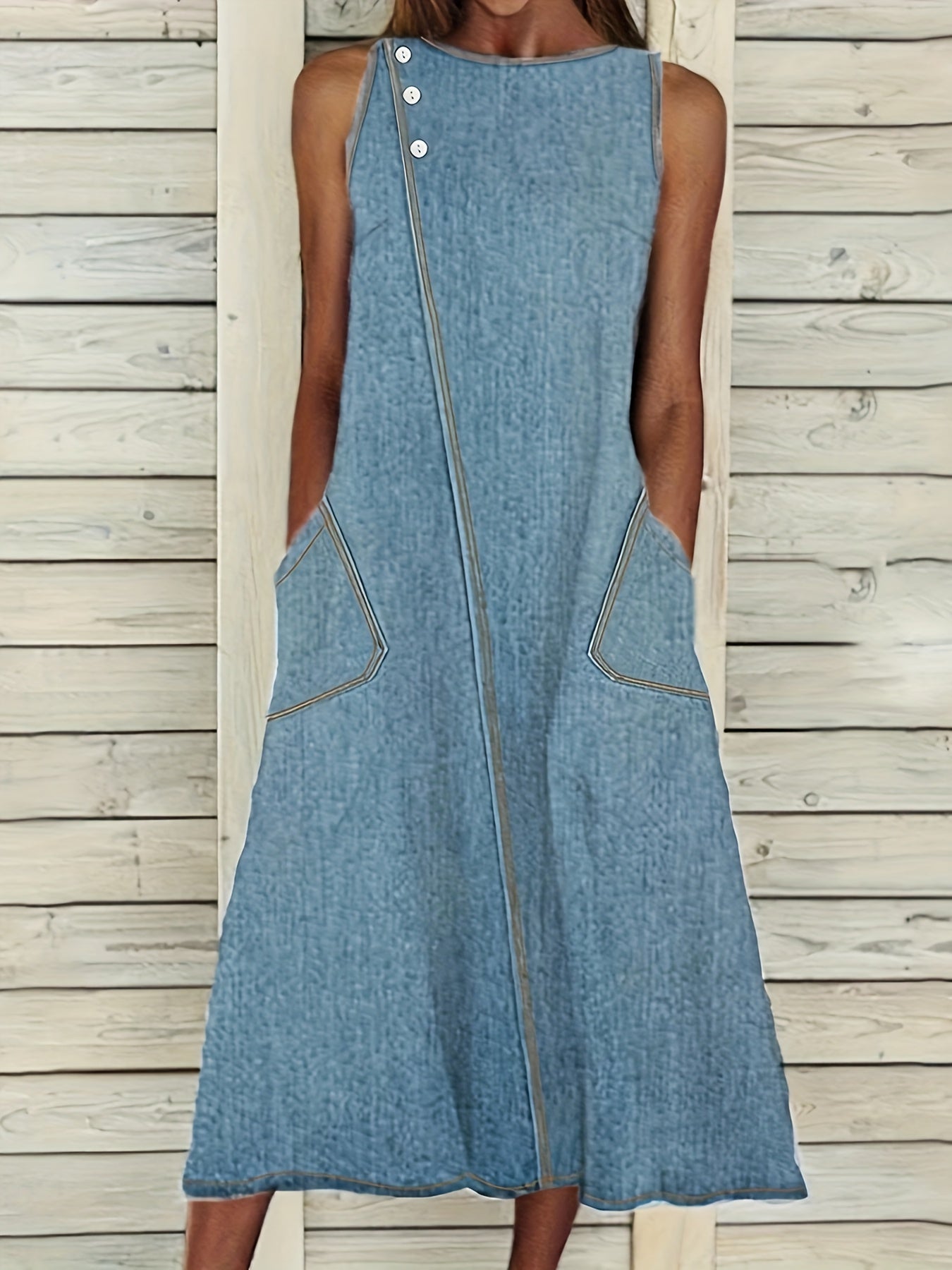 Women's Plus Size Denim Dress Casual Solid Color Midi Cotton Blend