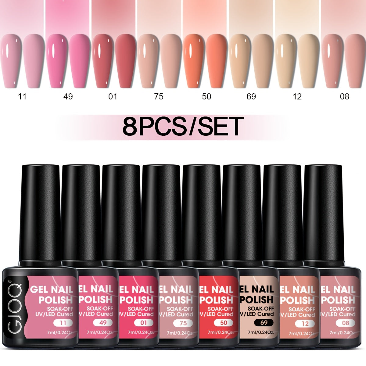 8-Piece Gel Nail Polish Set Long-Lasting UV LED Hypoallergenic Neutral Glitter