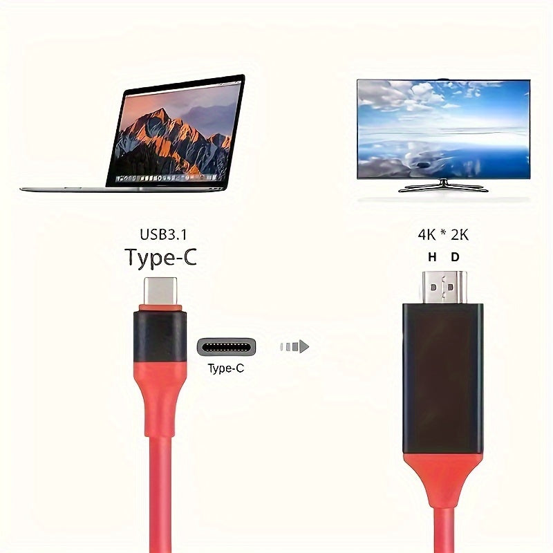 2m High-Definition USB-C to HDMI Adapter Cable for Laptop Mobile Phone Tablet