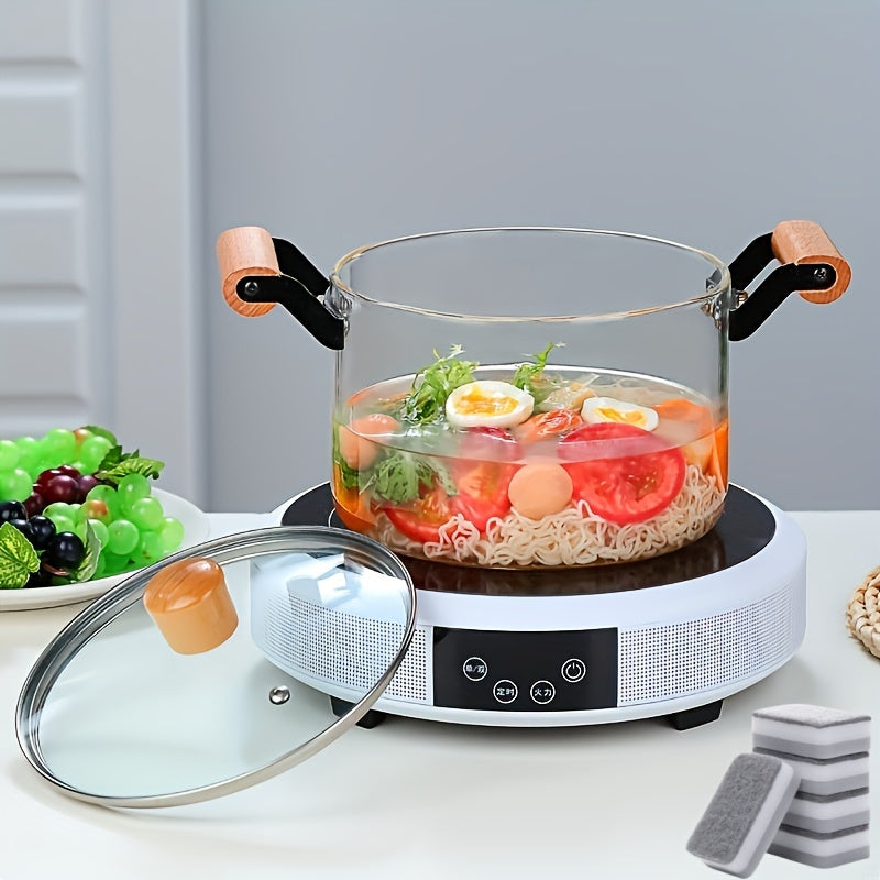 Transparent Glass Soup Pot with Lid and Wooden Handles for Easy Cleaning