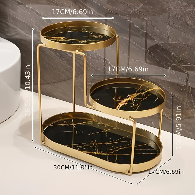 Unisex Gold Metal Tiered Makeup Organizer Portable No Assembly Required