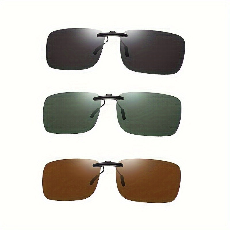Erkaklar va ayollar uchun 3 ta polarizatsiyalangan klip-on quyosh ko‘zoynaklari, retro kvadrat sport uslubi