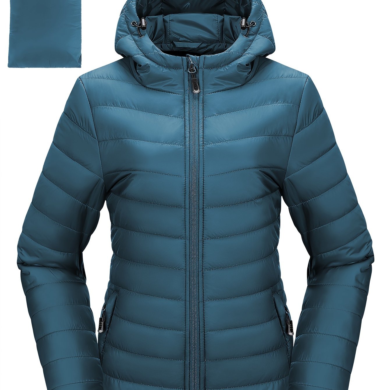 Women's Packable Quilted Puffer Jacket with Hood Waterproof Insulated Teal Blue