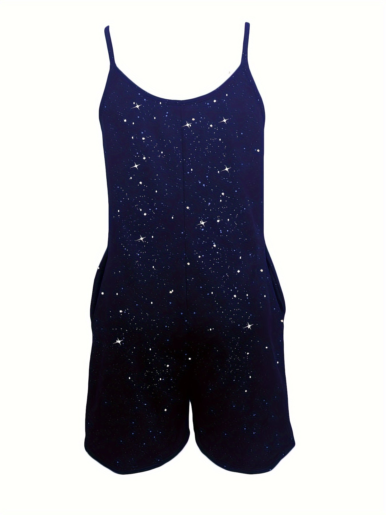 Women's Sleeveless Jumpsuit with Starry Night Print Navy Blue Casual Dress