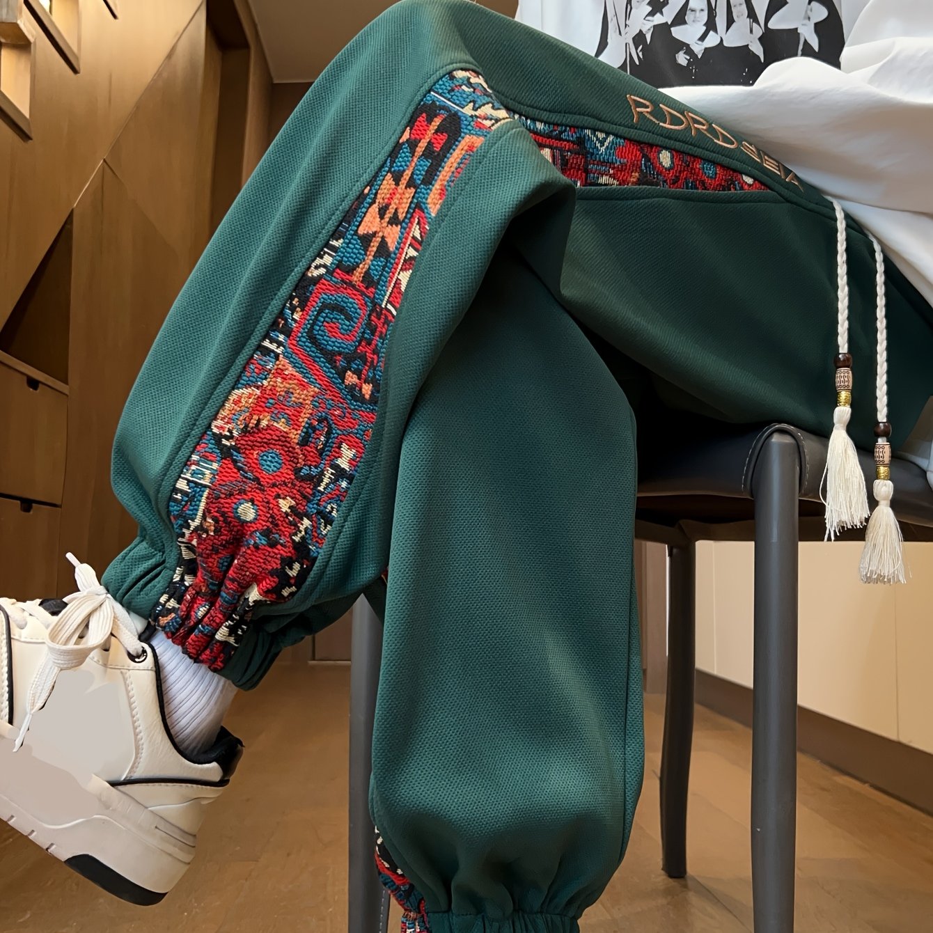 Men's Casual Pants Polyester Tribal Patchwork Letter Embroidery Regular Fit