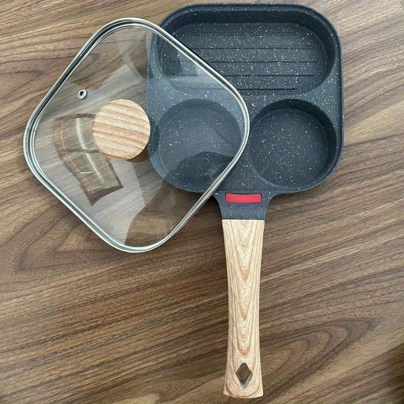 Aluminum Egg Frying Pan with Maifan Stone Coating 3-in-1 Non-Stick Breakfast Cookware