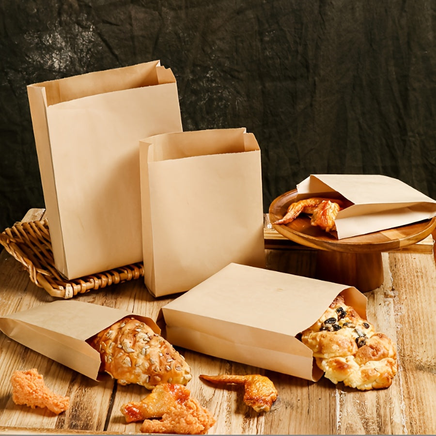 50 Disposable Brown Kraft Paper Bags Fold-Top Food and Bakery Packaging