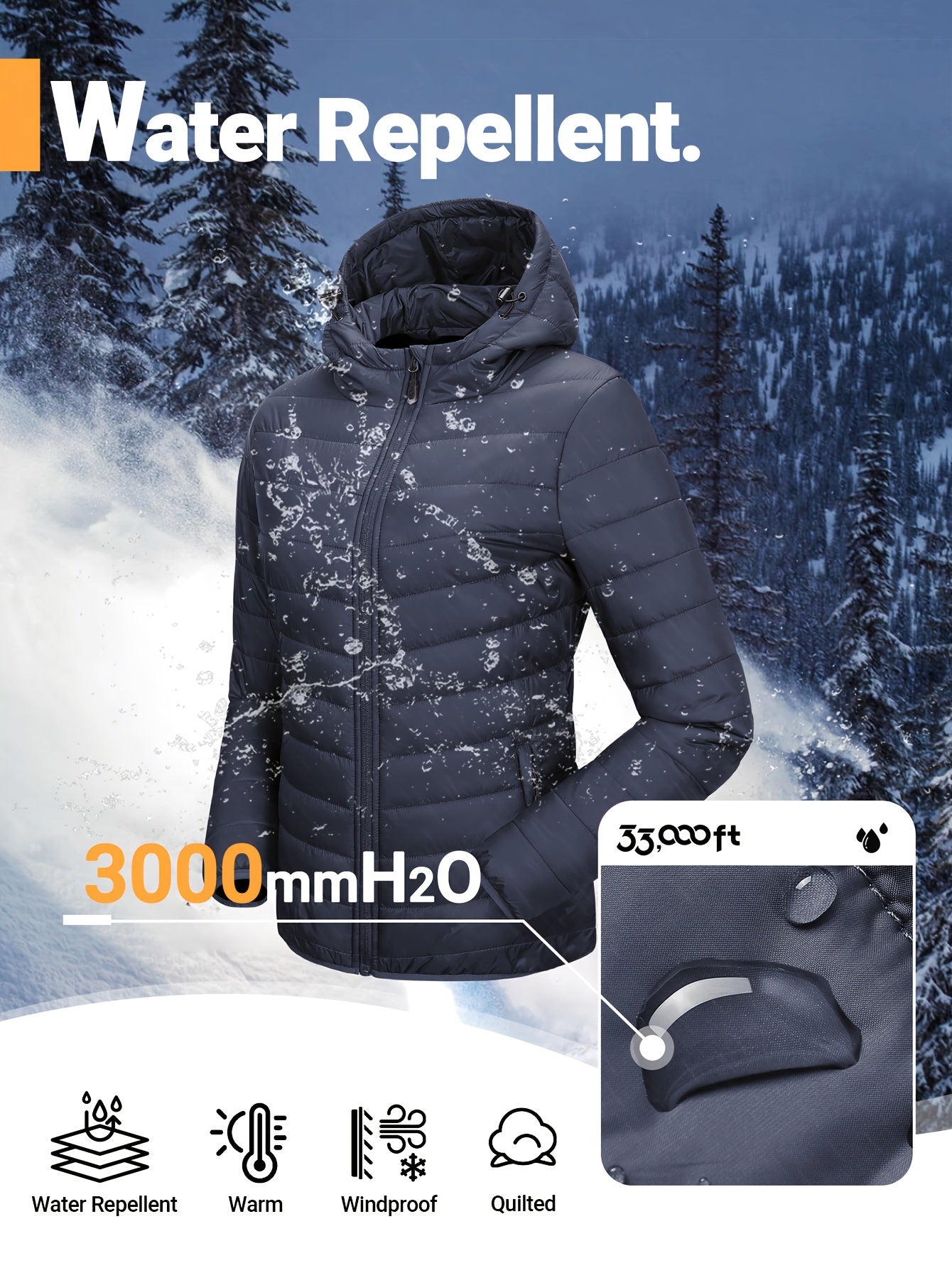 Women's Packable Quilted Puffer Jacket with Hood Waterproof Insulated Teal Blue