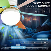 Lámpara de ventilador de techo de 3 velocidades con control remoto 41.91cm 52.07cm Regulable 3000K-6500K Temporizador