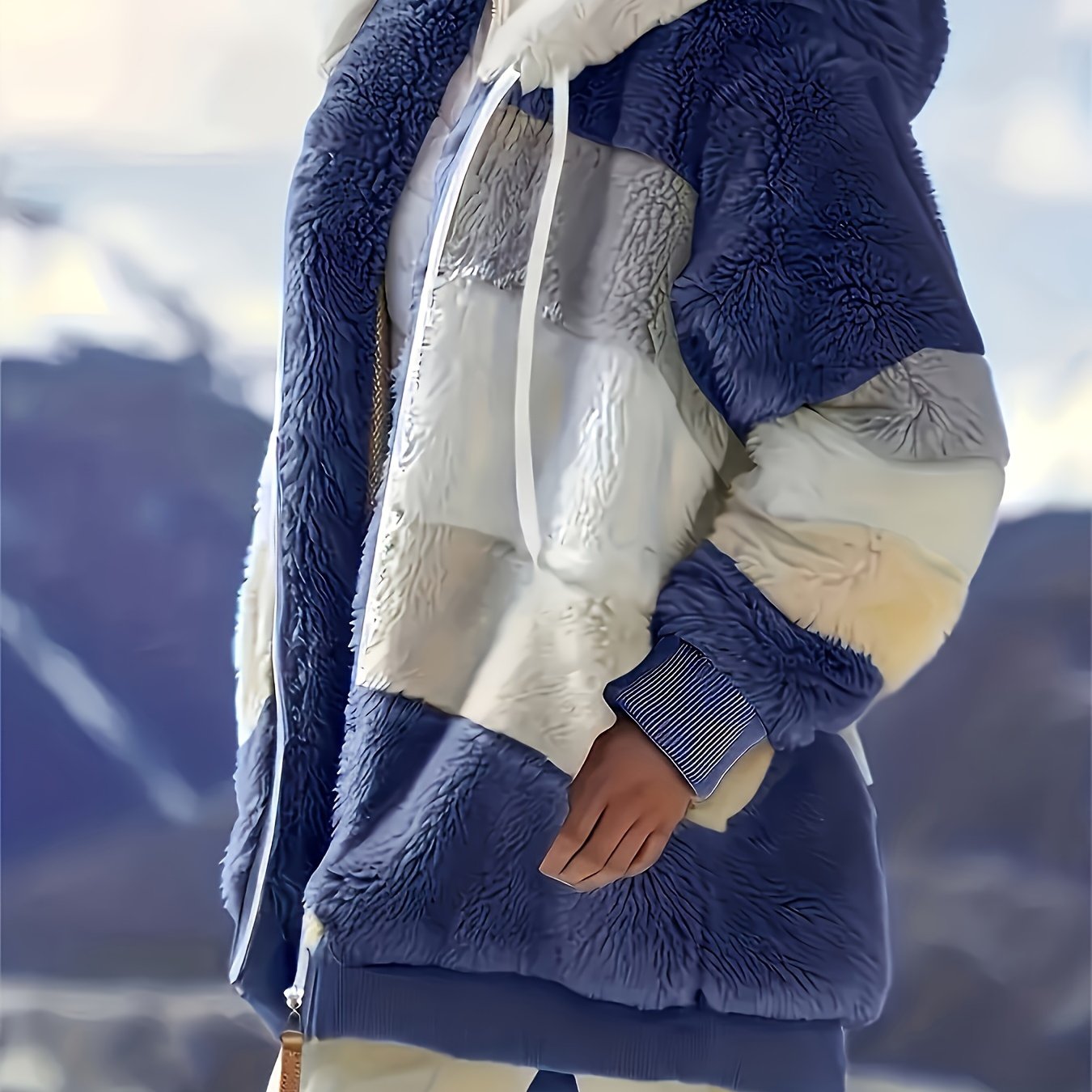 Women's Hooded Knit Hoodie Jacket with Geometric Pattern for Fall and Winter