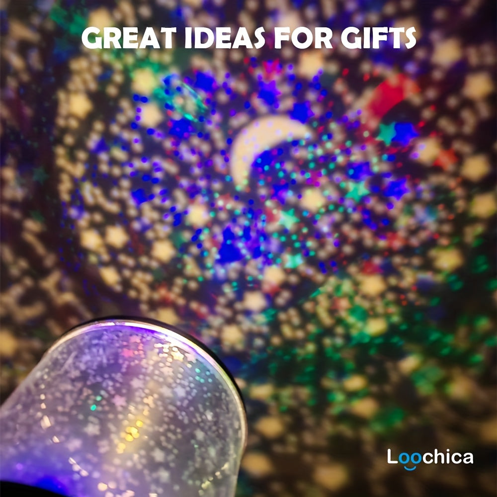 Proyector de luz nocturna de pequeña luna y estrella para ambiente relajante, alimentado por batería
