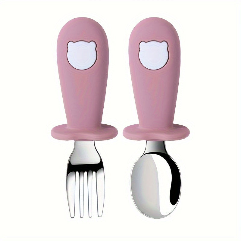 Children's Feeding Set with Silicone and Stainless Steel Spoons and Forks, Non-Toxic, Kid-Friendly