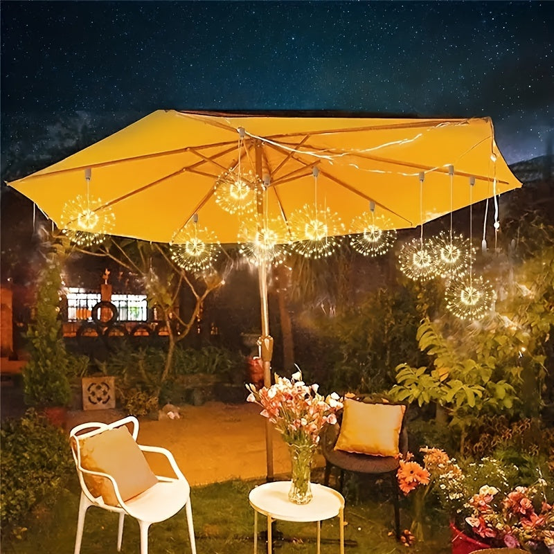Set of Four Solar-Powered Hanging Fireworks Lights for Outdoors