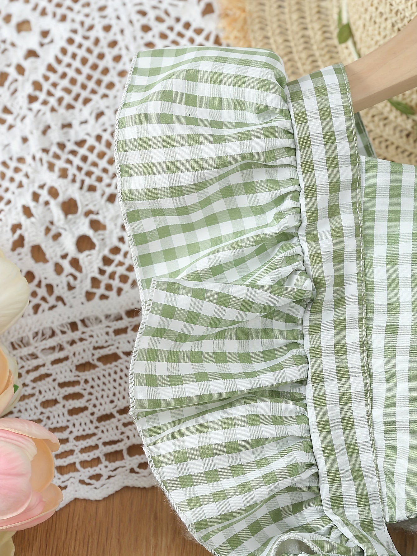 Kids' Summer Plaid Dress with Ruffle Sleeves for Children