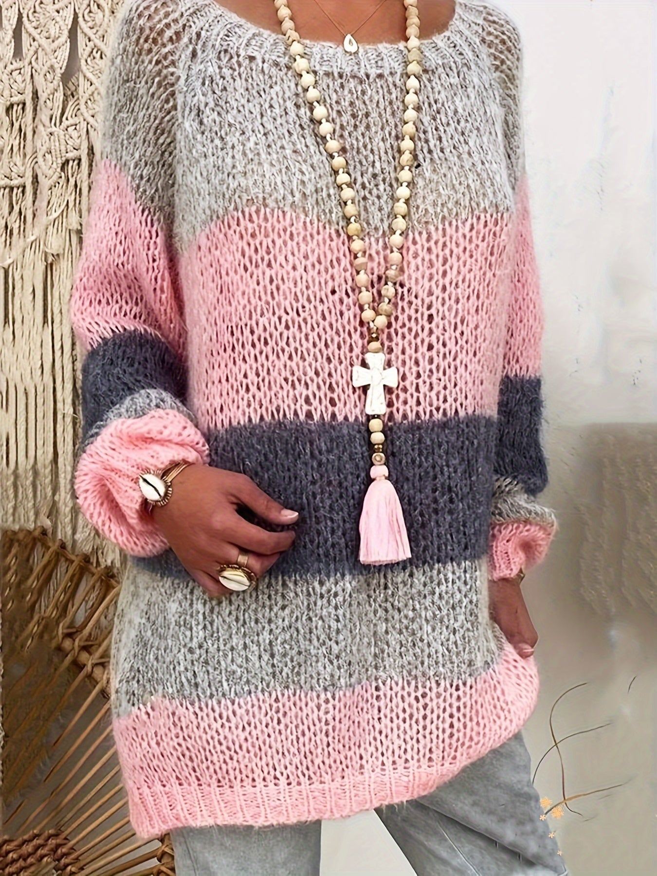 Women's Knit Sweater Pullover Solid Color Round Neck Medium Stretch All-Season