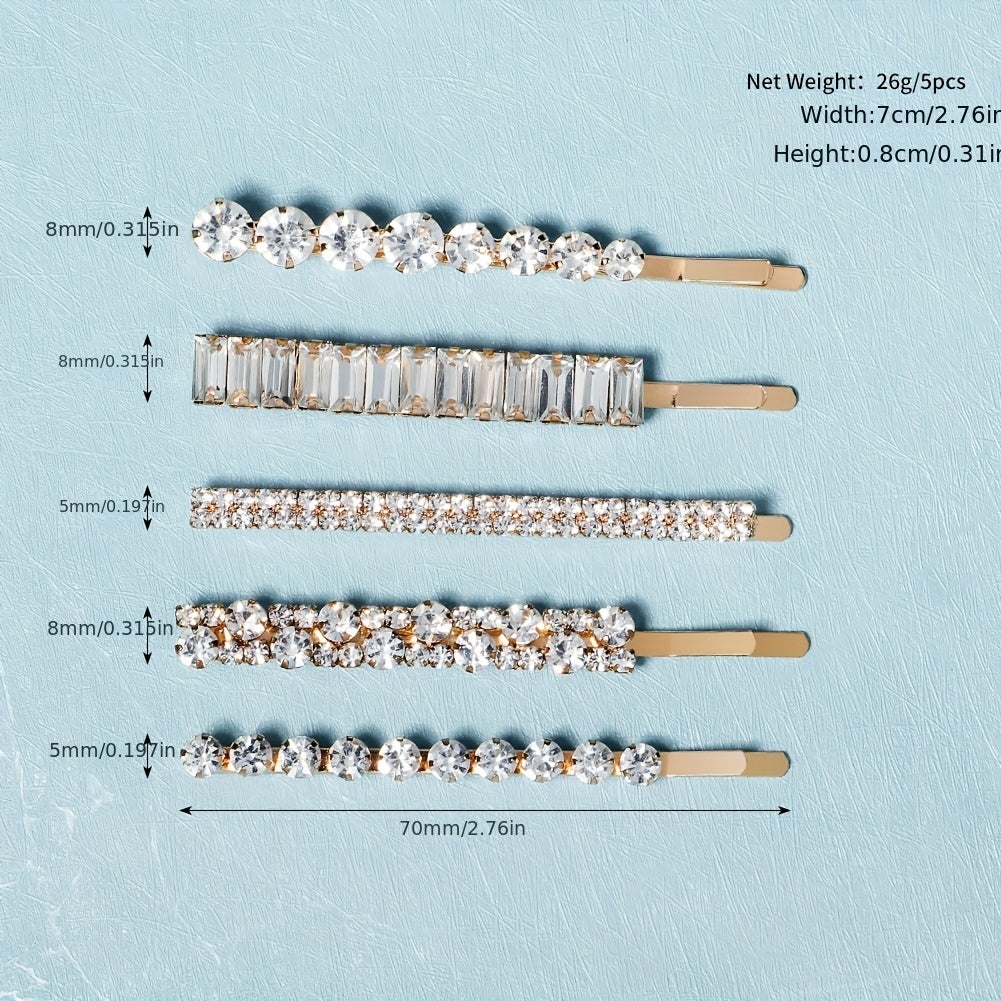 Set of 5 Crystal Hair Clips Rhinestone Bobby Pins Bangs Side Clips for Women