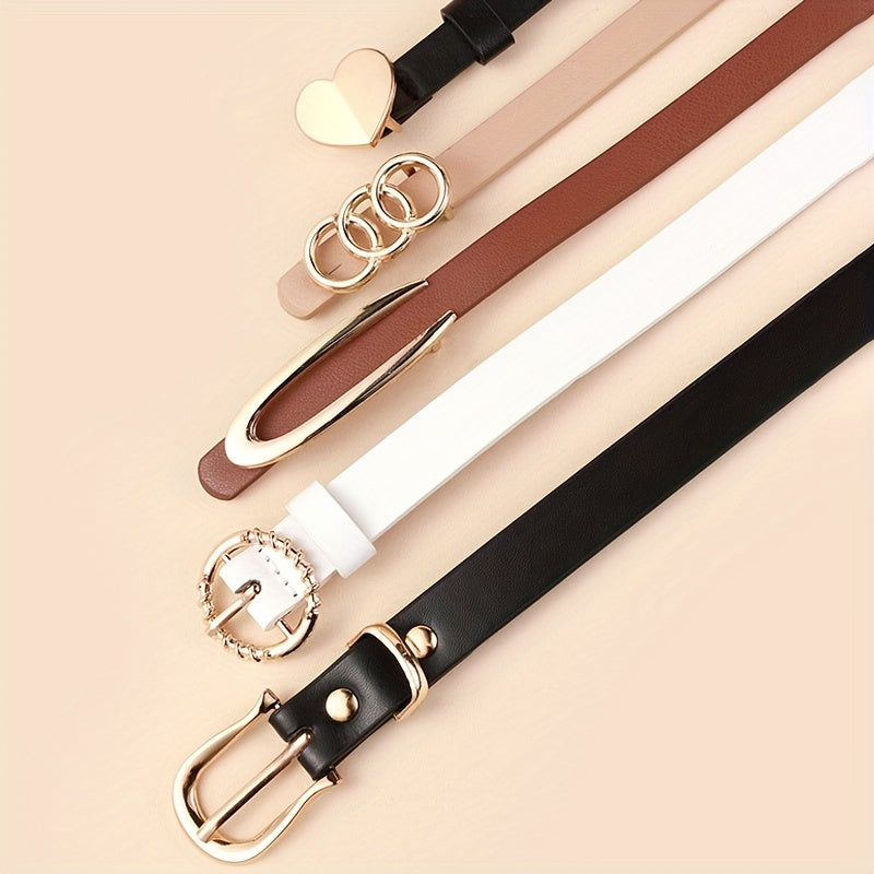 Набор из 5 женских тонких ремней из искусственной кожи в однотонных цветах для платьев и пальто