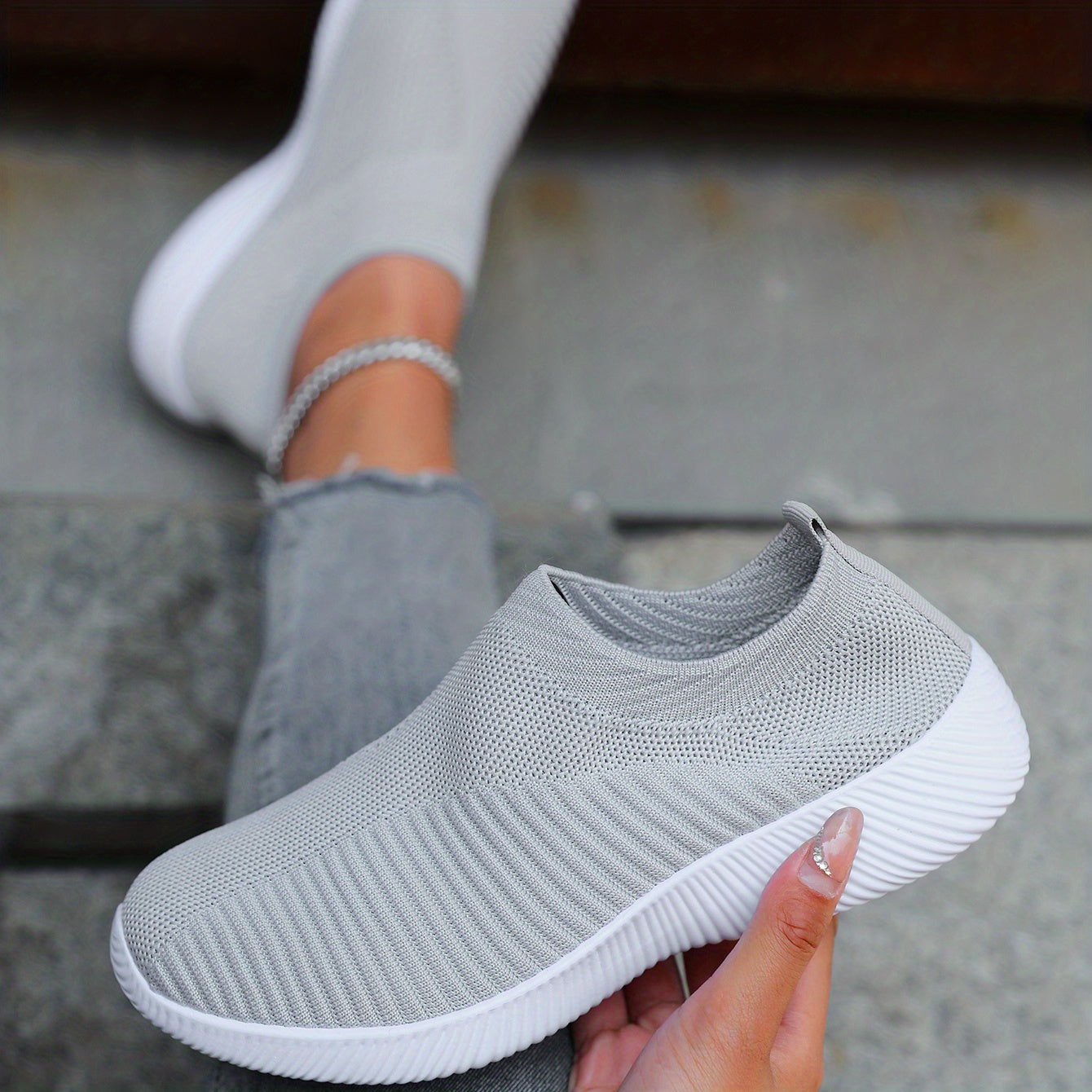 Women's Breathable Woven Sneakers, Lightweight, Plus Size Running Shoes