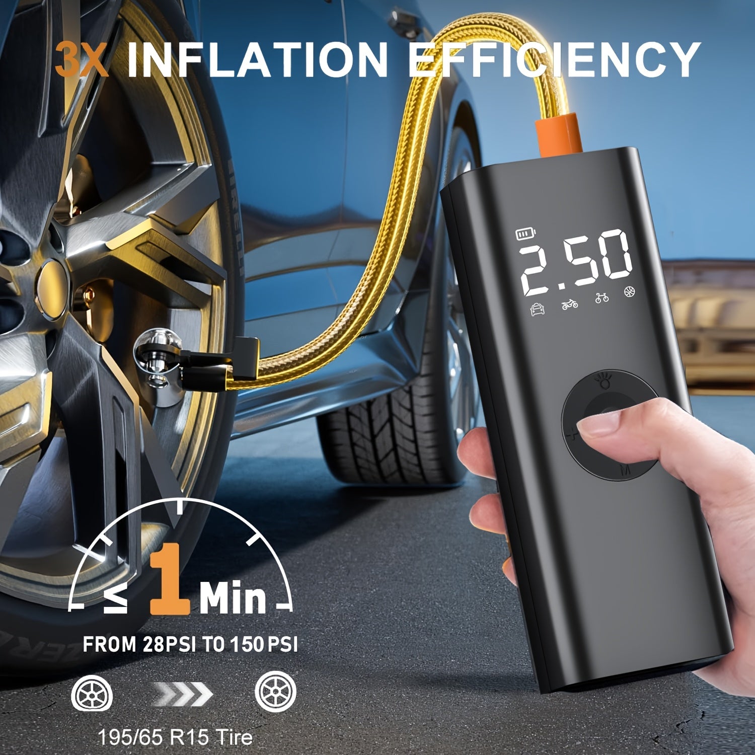 Portable Cordless Tire Inflator Air Compressor with Digital Pressure Gauge