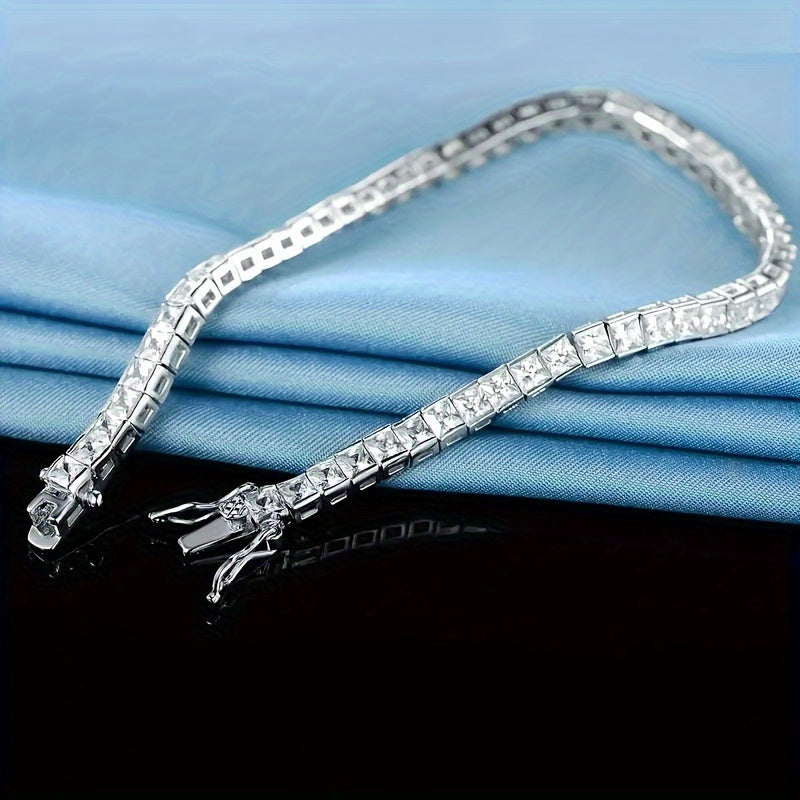 Ayollar uchun Sterling Silver Moissanite kvadrat kesim tennis taqinchoq, zamonaviy zargarlik buyumlari