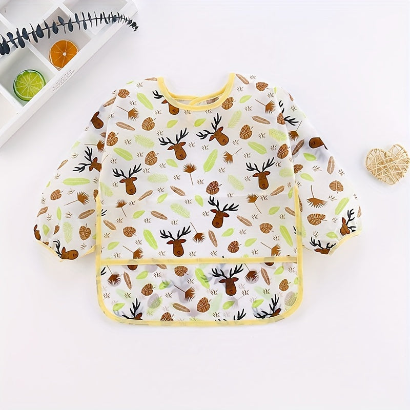 Babero infantil a prueba de agua con dibujos animados y mangas, a prueba de manchas, cierre fácil, mezcla de poliéster, incluye chaqueta de PU