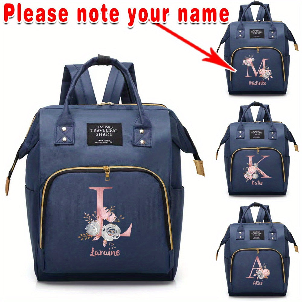 Customizable Mommy Backpack with A-Z Initial Spacious Diaper Bag Oxford Fabric