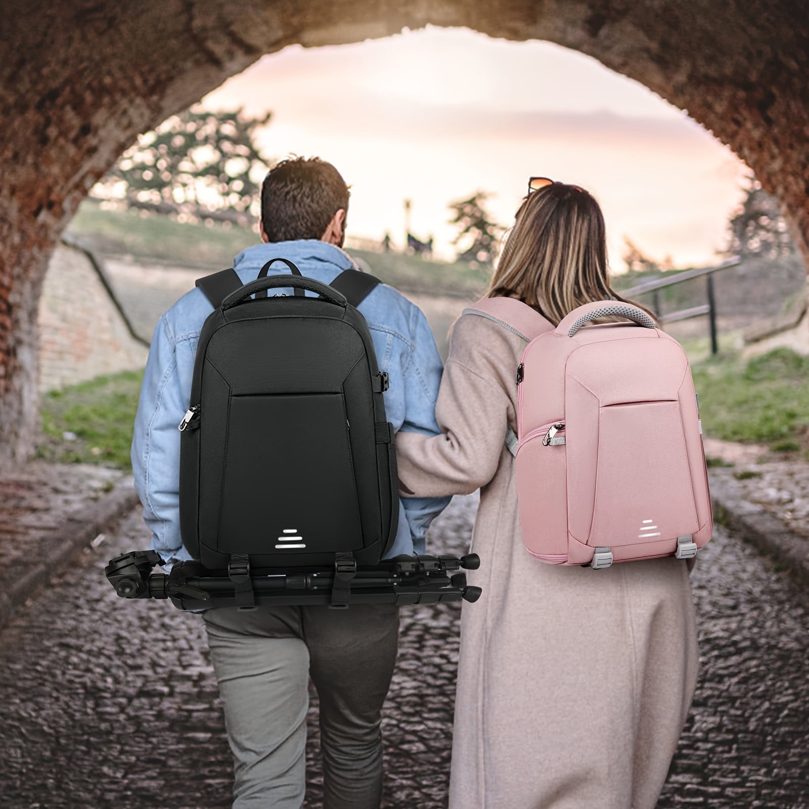 Mochila impermeable para cámaras para hombres y mujeres con compartimento para portátil, cubierta para lluvia, soporte para trípode, anti-robo, gran capacidad, negro
