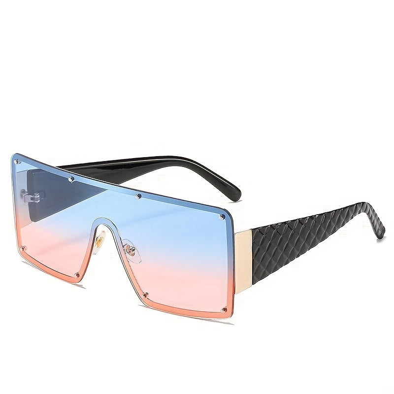 Unisex Oversized Shield Sunglasses with One-Piece Ombre Lens and Rivet Decoration