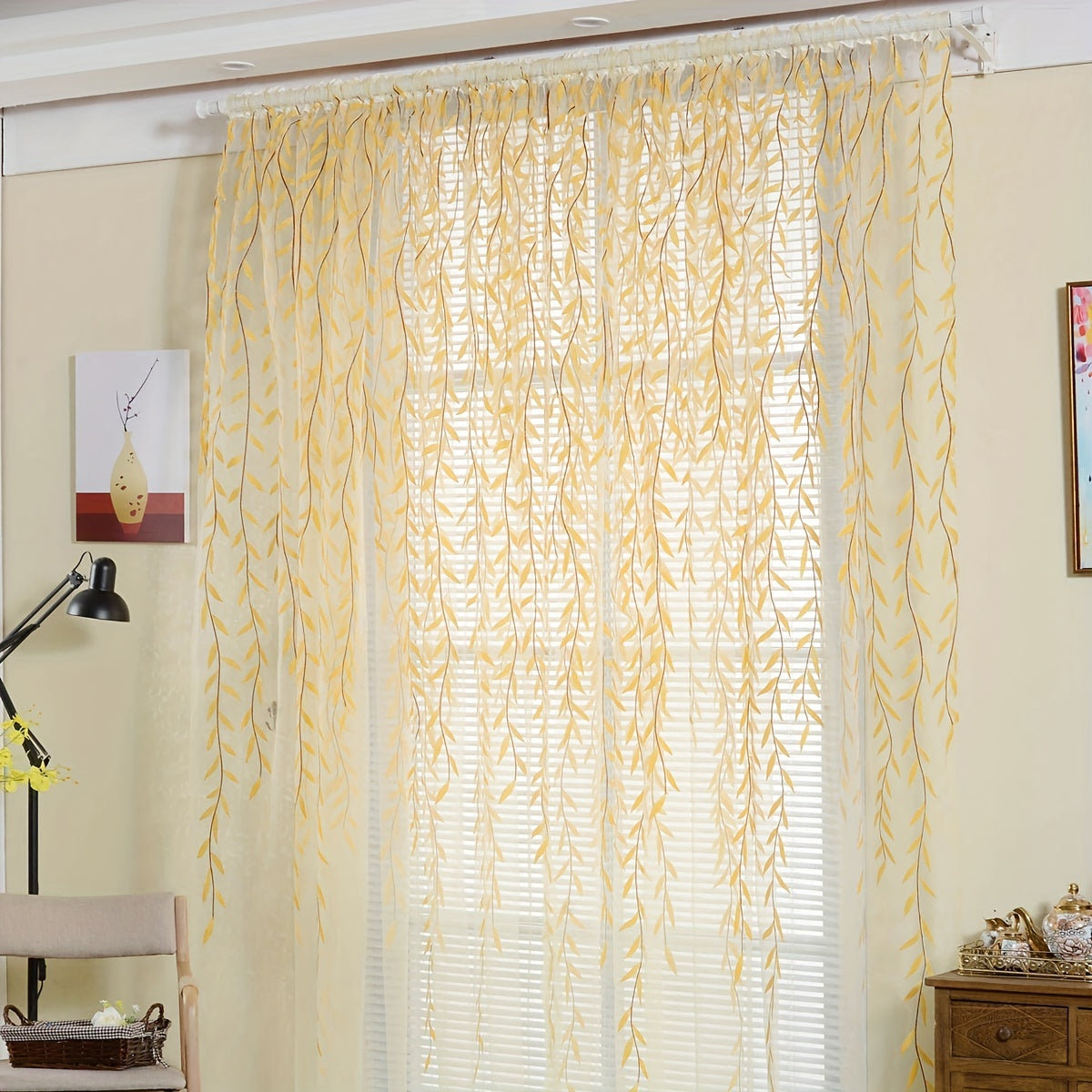 Green Sheer Curtain for Bedroom Living Room Office Window Treatment