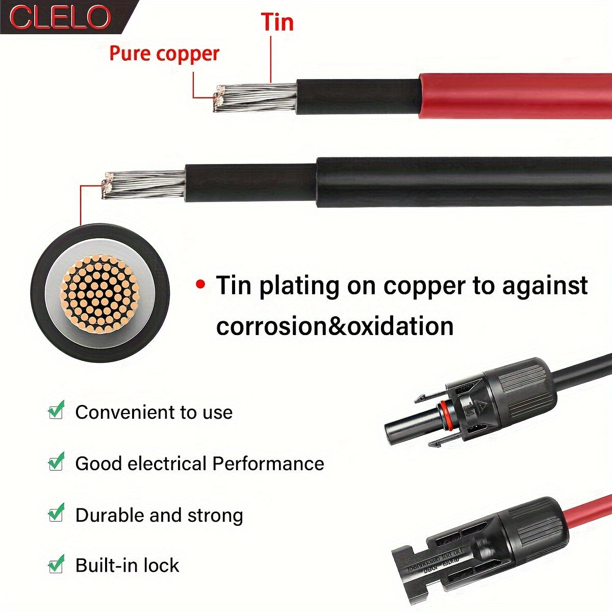 Cable de extensión para panel solar 14AWG 9.14M/12.19M para uso en autocaravanas y exterior