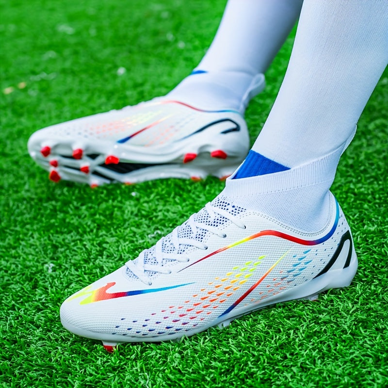 Men's All-Season Solid Color Soccer Cleats with Faux Upper Rubber Sole Lace-Up Training Running Shoes