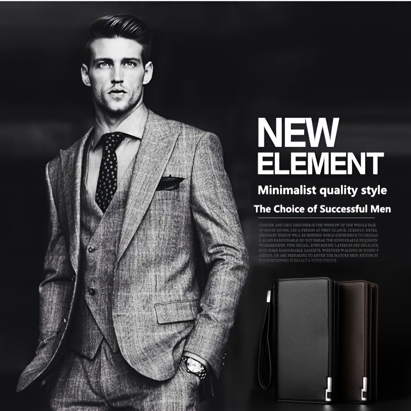 Men's Large Capacity Wallet with Phone Card License Holder PU Solid Black