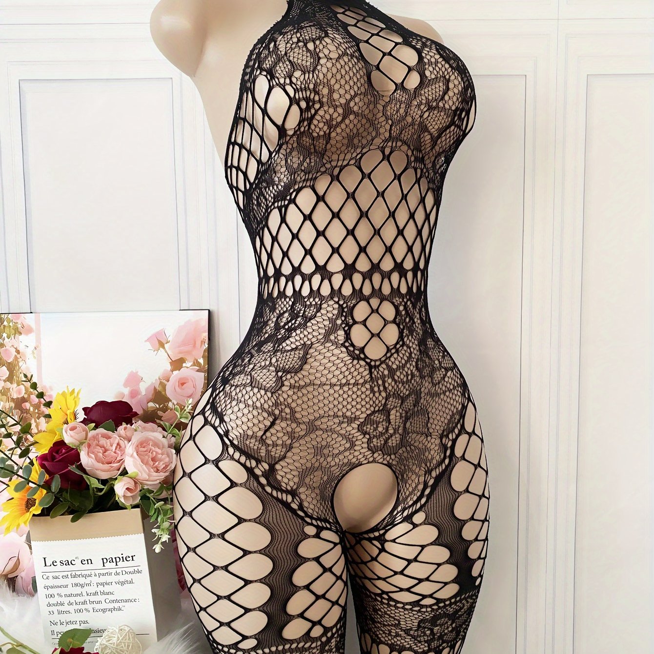Ayollar uchun Fishnet Bodysuit shaffof tarmoq libosi, qismisiz, sexy kechki kiyim