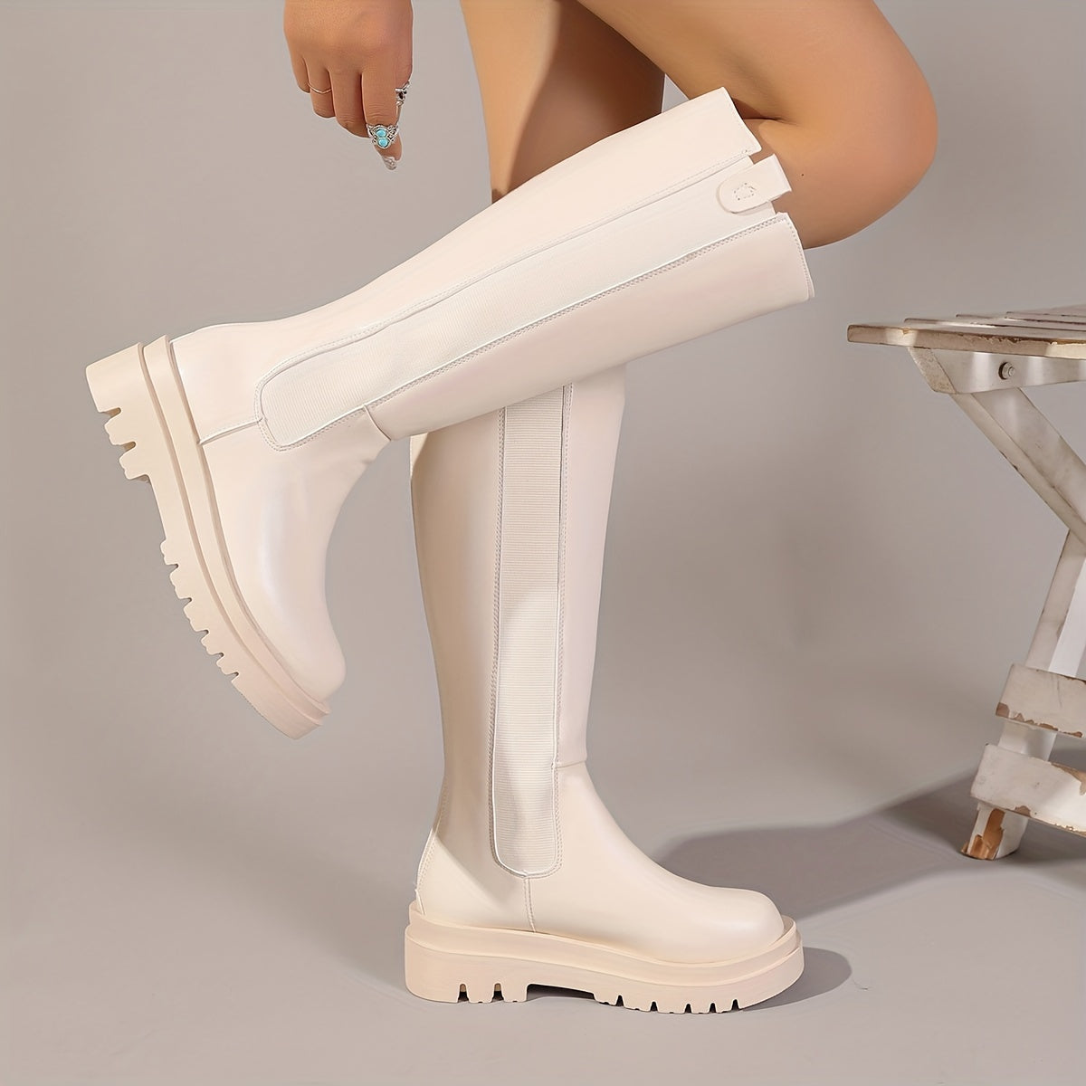 Women's Extra Large Tall Boots Thick Sole Winter Knitted Leg Boots