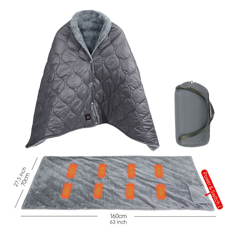 Portable USB Heated Shawl Blanket Wearable Fleece Throws for Travel Camping