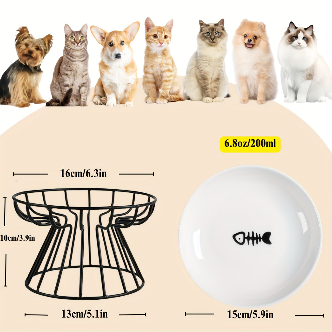 Ceramic Elevated Cat Bowl with Anti-Slip Iron Stand for Comfortable Eating
